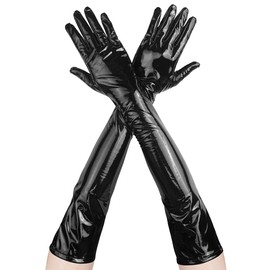 Luwint Long Black Leather Gloves, Women Shiny Latex Gloves for Costume Dress Opera Party Cosplay