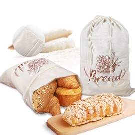Linen Bread Bags for Homemade Bread, 3 Pack 19"x12.6", Reusable and Durable Bread Storage, Bread Bags for Sourdough, Fruits & Vegetables, Breathable and Easy to Clean