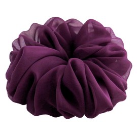 38 Colors Available, Big Scrunchies for Hair, Soft Cheer Chiffon large Ponytail Holder, Cute Birthday Gift for Women Girl Teen, Holiday Accessory (Chiffon Purple Eggplant)
