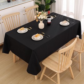 smiry Table Cloth Wipe Clean Rectangular 140x200 cm, Wipeable Water Resistant Polyester Tablecloth, Washable Fabric 6 to 8 Seater Dining Table Cover for Kitchen Indoor Outdoor, Black