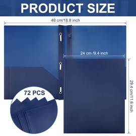 Cholemy 72 Packs Pocket Folders with Prongs Heavy Duty Plastic Folder with Business Card Slot 3 Prong Fasteners for School Office(Navy Blue)
