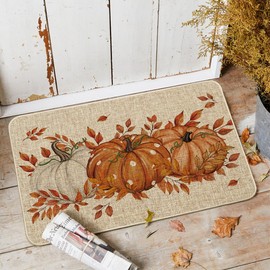 Artoid Mode Orange Dot Pumpkin Eucalyptus Fall Doormat, Autumn Home Decor Low-Profile Switch Rug Door Mat Floor Mat for Indoor Outdoor 24x35 Inch
