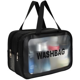HRX Package Transparente Sasserdichte Kosmetiktasche, Nasse und Trockene Doppelte Schicht Reise-Toilettenbeutel, Große Kapazität Veranstalter, Reisezubehör (Schwarz, L)