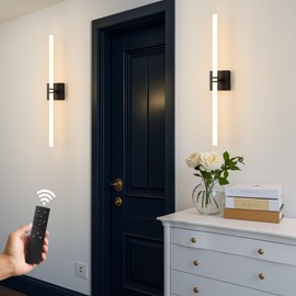 Eicrkodn Battery Operated Wall Sconce, Black Rechargeable Wall Lights with Dimmable Remote Control, 31.5 Inch 3000K-6000K LED Wireless Wall Lamps for Bedroom, Hallway, Background Wall