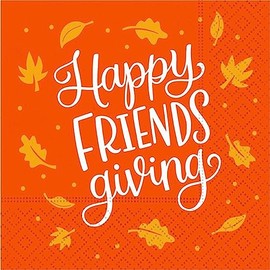 Happy Friendsgiving Party Cocktail Napkins - 40 Count, Orange with Leaves Design - 5x5 Inches, 3-Ply - Pack of 2 (20 Count Each)