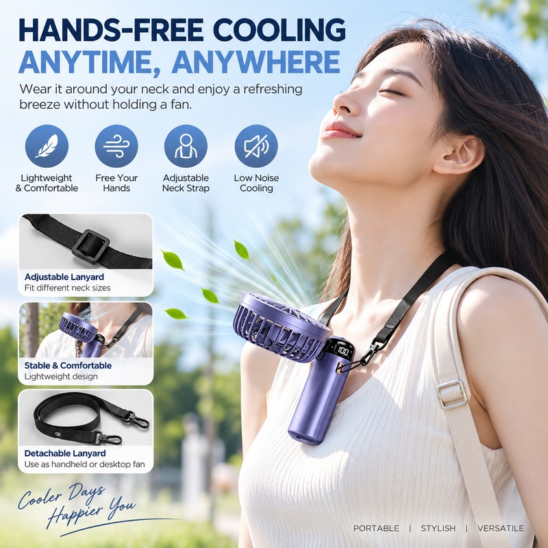 Portable Rechargeable Fan for Personal Cooling – 5-Speed Foldable Fan