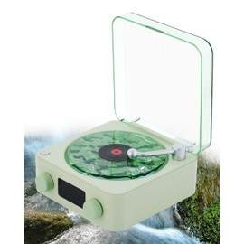 Faitio Portable Bluetooth Speaker - Retro Record Player Speaker with Ocean Sound White Noise, Cute Night Lights Bluetooth Speakers for Bedroom, Kids, or Gift - Mini Vinyl Waves Speakers, Light Green