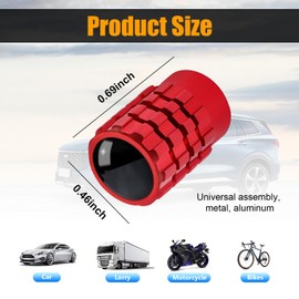 Dickno 4 PCS Tire Valve Stem Caps, Leakproof Car Tire Air Valve Stem Covers with Rubber Ring, Corrosion Resistant Auto Tire Valve Stem Cap Cover, Universal Vehicle Accessories (Red, Normal)