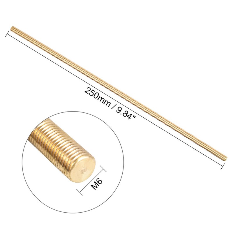 TOP-VIGOR 1Pc M6 x 250mm Male Brass Threaded Rod, All