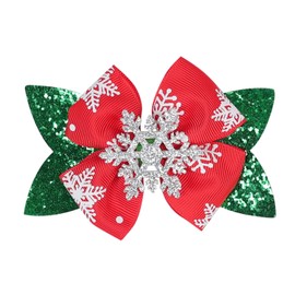 Christmas Snowflakes Hair Bow Clips Snowflakes Bowknot Hair Pin Christmas Hair Bow Clips BHC06 (2 Pcs-Set C)