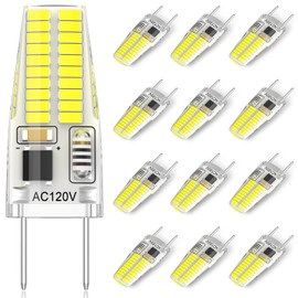 12-Pack G8 LED Bulb Dimmable, 120V 20W 25W T4 JCD Type Bi-Pin Halogen Replacement for Under Cabinet Puck Lighting, Daylight White 6000K