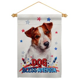Breeze Decor Patriotic Jack Russell Terrier Garden Flag-Set Wood Dowel Dog Puppy Spoiled Paw Canine Fur Pet Nature Farm Animal Creature House Banner Small Yard Gift Double-Sided, Made in USA