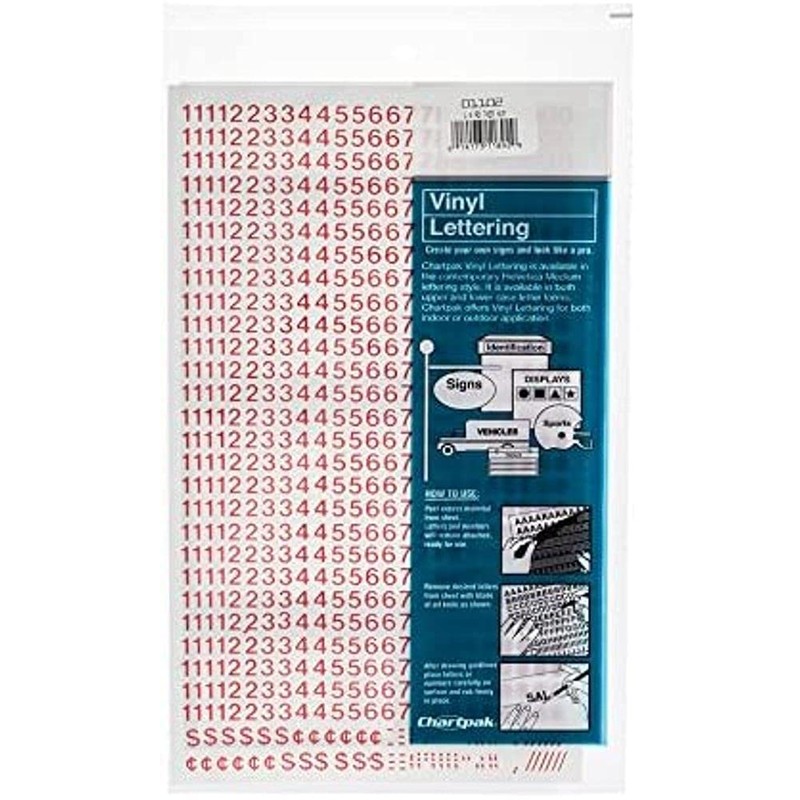 Chartpak Self-Adhesive Vinyl Numbers, 1/4 Inch High, Red, 718 per