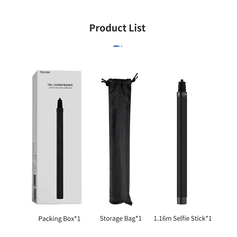 TELESIN 47'' Selfie Stick Lightweight Carbon Fiber Pole for Go