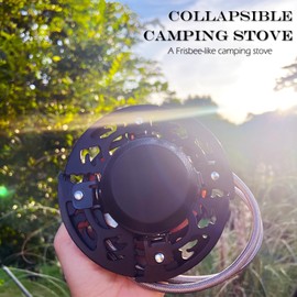 Foldable Camping Stove, Portable Windproof Gas Stove with 3 Gas Canister Converters - Compact Outdoor Cooker for Hiking Backpacking, Includes EVA Carrying Case, Wind Shield & Pot Support (Black)