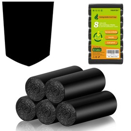 8-Gallon Trash Bags Medium Garbage-Bag - 100 Counts Unscented Strong Bio Degrading Black Office Tall Kitchen Contractor Bulk Waste Basket Recycle Liners