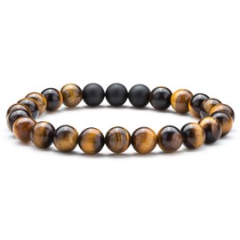 Hamoery Men Women 8mm Tiger Eye Stone Beads Bracelet Elastic Natural Stone Yoga Bracelet Bangle (Tiger Eye Matte)