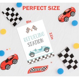 Blue Race Car Party Decorations, Birthday Party Favors Sign, Refueling Station 8×11 Sign with Stand, Route 66 Party Decorations