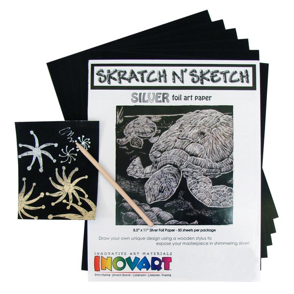 INOVART Scratch Paper, Silver Foil, 8-1/2" x 11", 50 Sheets