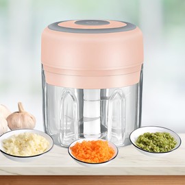 PINK - Mini Electric Food Processor and Garlic Chopper - 250ML, USB Charging, 3 Blades - Perfect for Chopping Vegetable, Pepper, Onion, Garlic, Ginger, Spice, Meat, Baby Food, and More (Pink)