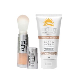 FOTOSUN UV 100 FPS 50+ Solar Brush + Adaptive Color,Protector solar facial con color | Piel sensible, no comedogénico, resistente al agua, uso diario (2 piezas)