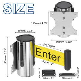 PATIKIL 2Pcs Fixed Wall Mount Retractable Belt Barrier, 9.84 Feet Fixed Retractable Belt Barrier with Steel Case for Crowd Control Retail Store Stadium, Silver Tone/Yellow with Caution