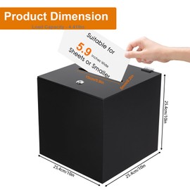 Acrylic Donation Box, 10" X 10" X 10" Ballot Suggestion Box with Lock & 2 Keys, Raffle Voting Box with Slot for School Conference Fundraising (Black)