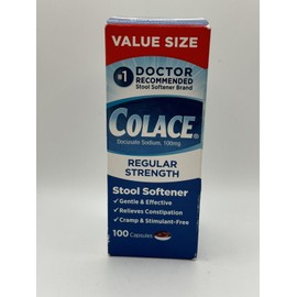 Colace REGULAR Stool Softener 100mg docusate sodium 100 capsules 10/25 Box Damag