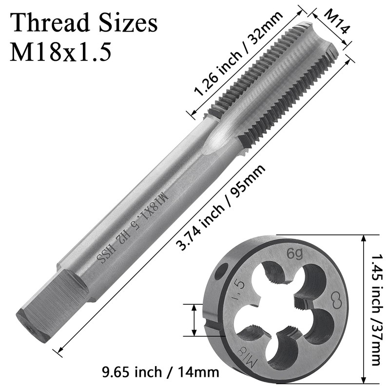 Tap and Die Set, M18 x 1.5 mm, HSS Tap