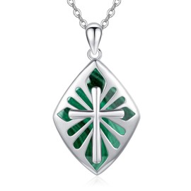 PARYFO Cross Necklace for Women, 925 Sterling Silver, Abalone Shell/Turquoise/Malachite Cross Chain, Religious Jewellery, Gift for Women, Men, Christian Talisman, Sterling Silver, Malachite