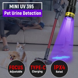 DARKDAWN UV Flashlight 395nm Black Light Mini USB Rechargeable Ultraviolet LED Blacklight Woods Lamp Powerful Fluorescent Portable Detector for Pet Urine Stains, Scorpions, Resin Curing