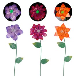 Floral Garden Stake Decor,Glow in Dark Outdoor Plant Pick Water Proof Metal Flower Stick for Lawn Yard Patio,Pathway Ornament,Set of 3
