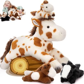 MaoGoLan 4 Pcs Horse Plush Stuffed Animal, Large Mommy Spotted Horse with Babies Pony Toys, Pony Plushies Bulk for Kids, Christmas Birthday Gift, 21 inches