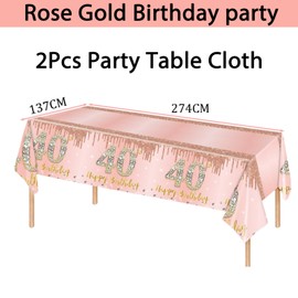 2Pcs Rose Gold Happy 40th Birthday Party TableCloth,137*274cm Plastic Rose and Gold 40th Table Cloth for Her Girl Women Birthday Table Decorations Disposable Party Tablecovers for Birthday Party