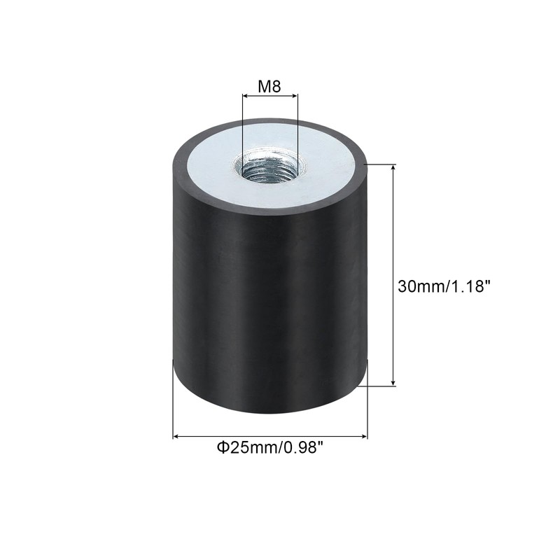 sourcing map 8Pcs 25 x 30mm M8 Thread Female Rubber