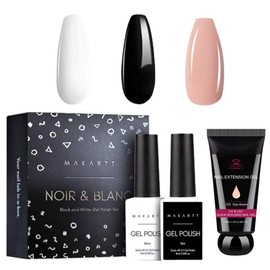 Makartt Black White Nail Gel Polish Kit with Poly Nail Extension Gel Nude Nature Bundle
