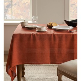 YZJZEDS Linen Tablecloth for Rectangle Table, 52x70 Inch Orange, Farmhouse Style Burnt Orange Tablecloth, Water Resistant Burlap Tablecloths for Dining Table Farmhouse Kitchen