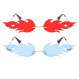 JOVAKIT Fire Flame Sunglasses for Women Men Retro Vintage Rimless Sun Glasses Fire Shaped Frameless Eyeglasses UV Protection (Red+Blue)
