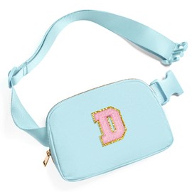 Gitus Gifts for 7 8 9 10 11 Year Old Girls Belt Bag Fanny Pack Crossbody Bags with Initial Letter Patch Birthday Gifts for Daughter Sister Friends Teen girls (Icing Blue-D)