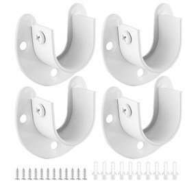 Suiwotin 4 Packs Stainless Steel Closet Rod End Supports 1-1/3 Inch Wardrobe Bracket Heavy Duty Closet Pole Sockets Flange Rod Holder, U-Shaped with Screws, White