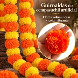 Flores de Cempasúchil Artificiales,5 Tiras de 2 M