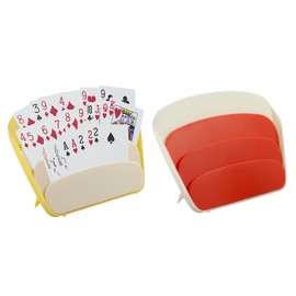 UIHRLM 2PCS Playing Card Holder, 3 Layers Design Card Game Holders, Standing Fan Shaped Playing Card Storage Box Hands Free Game Accessories for Adults Poker Uno Dos Canasta Bridge (Yellow+Red)