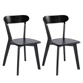 DELAVIN Soild Wood Dining Chairs Set of 2, Oak Wood Kitchen Chairs, Mid Century Modern Dining Room Chairs, Stackable Dining Chairs, Black