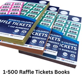 M&M PRIME 2 x Raffle tickets books 1-500 - cloakroom tickets - Lucky Draw, Tombola Draw, Prize Draw and Charity Events
