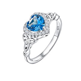 DAYBYDAY 925 Sterling Silver December Birthstone Rings for Women Heart Celtic Ring Blue Stone Ring Size 7