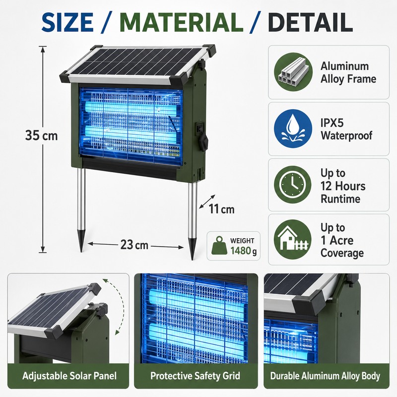 Solar Bug Zapper for Outdoor Use – 4500V Waterproof Mosquito