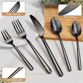 Oval Black 20-Piece Silverware Set, Forged Stainless Steel Flatware Set with European Design, Modern Cutlery Set, Service for 4, Dishwasher Safe