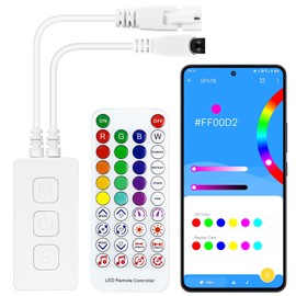 WS2812B WS2811 RGB IR Remote Control SP611E Double Output Bluetooth LED Controller Music Sync DIY Timer with iOS and Android App Control for 3PIN Addressable LED Strip Pixel Light (SP611)