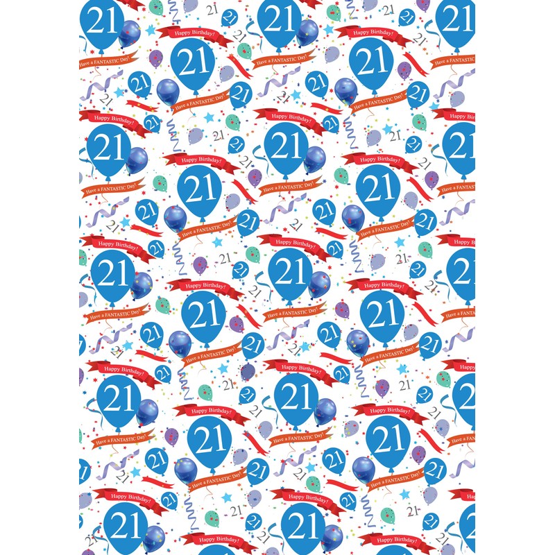 2 Sheets 21st Birthday Wrapping Paper Age 21 Birthday Blue