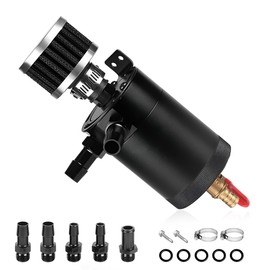 ZNDAW Oil Catch Can Kit, 2-Port Oil Separator Reservoir Tank with Breather Filter Drain Valve, Universal 150ml Billet Aluminum Baffled Catch Can with 5 Adapters, Car Accessories